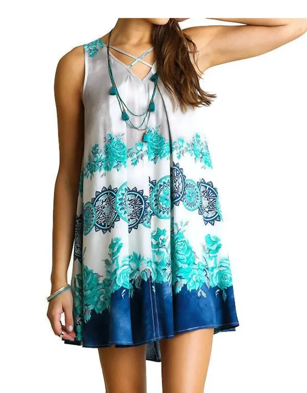 Floral Crossed Neck Sleeveless Dress