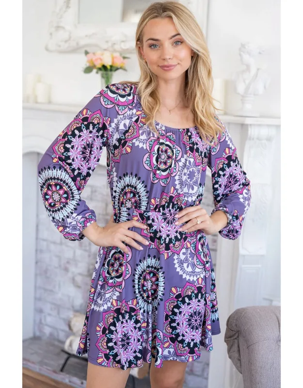Printed Long Sleeve Mini Dress