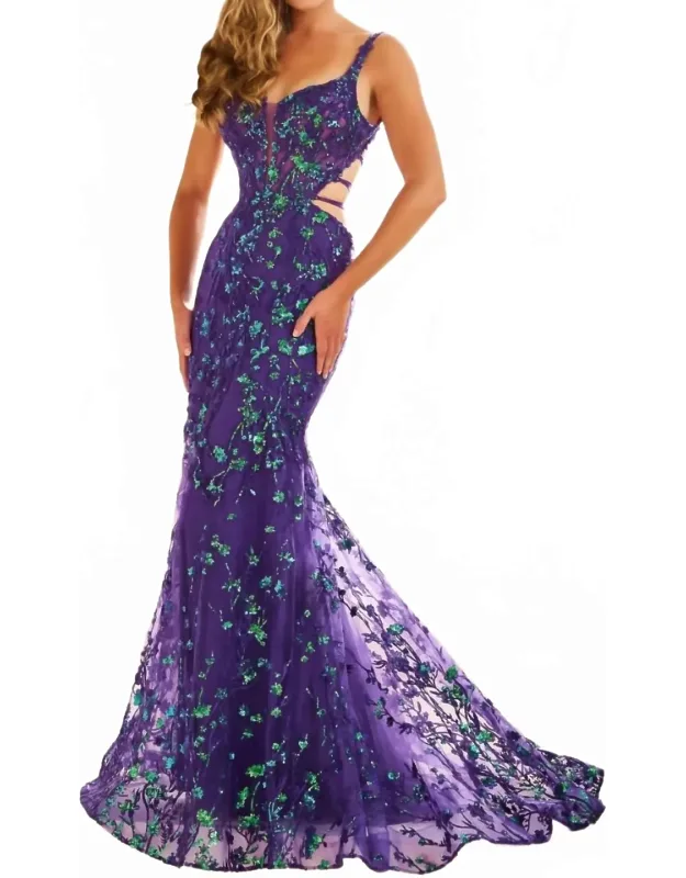 Embroidered Tulle Sequin Mermaid Dress