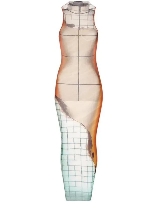 Dress With All-over Fire Print And Draped Lining