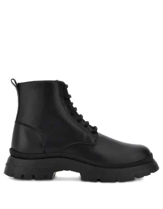 Lace-up Leather Boots With Zip