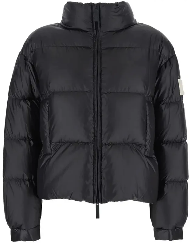 Down Jacket With Logo Patch On The Sleeve In Tech Fabric