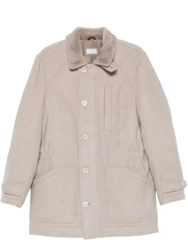Coat With Fur Collar And Button Fastening