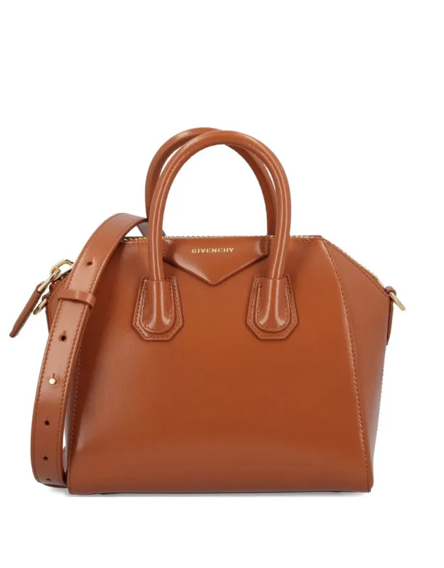 Antigona Box Leather Bag Mini With Adjustable Shoulder Strap And Gold Hardware