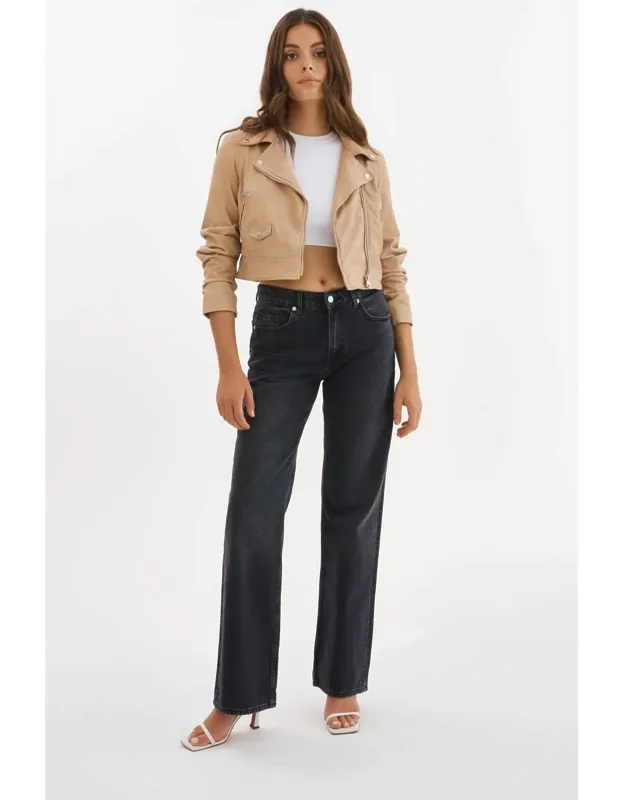 Cropped Leather Biker Jacket