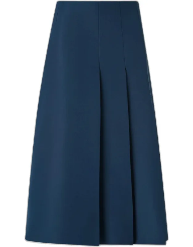 Pleated Ottoman Silk Midi A-line Skirt