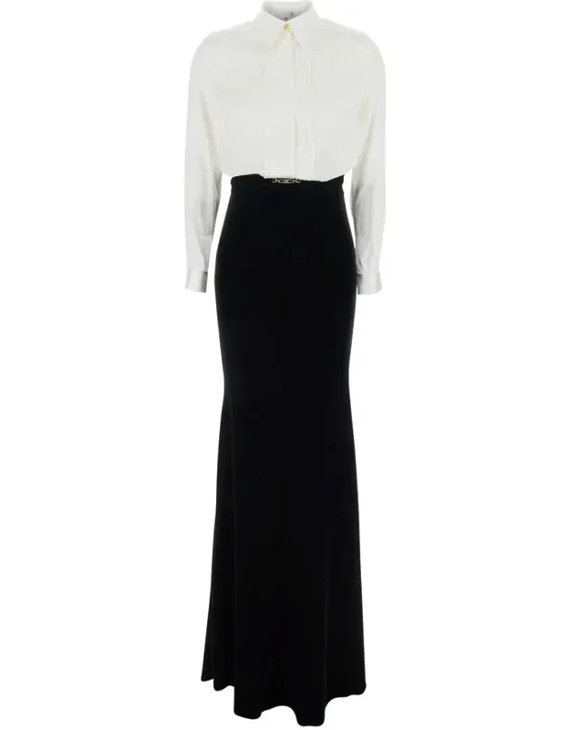 Long Dress With Metallic Detail And Skirt Design