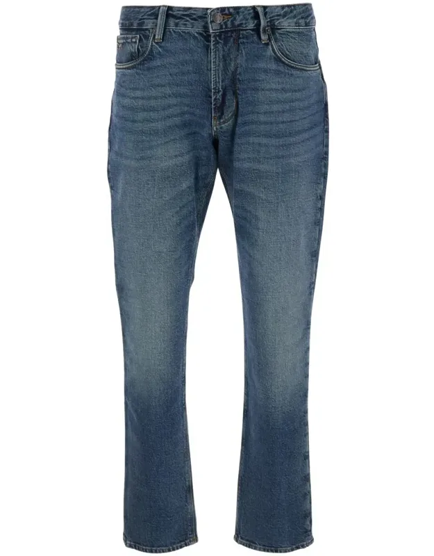 Jeans With Belt Loops And Logo Patch On The Rear In Denim