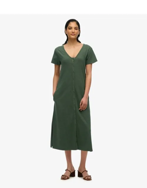 Short Sleeve Button Through Jersey Midi Dress