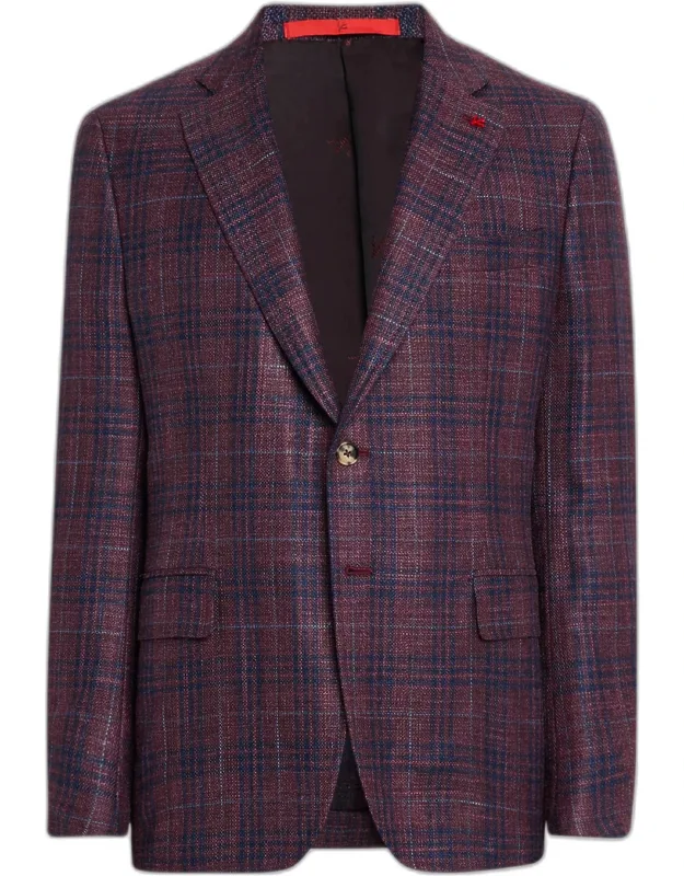 Wool And Silk Plaid Single-breasted Sport Coat
