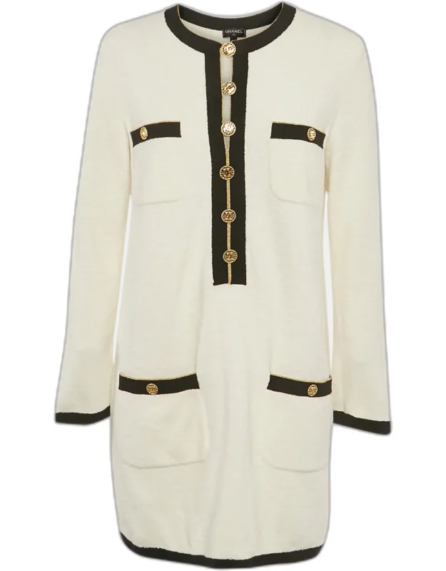 Cotton Terry Button Detail Mini Dress