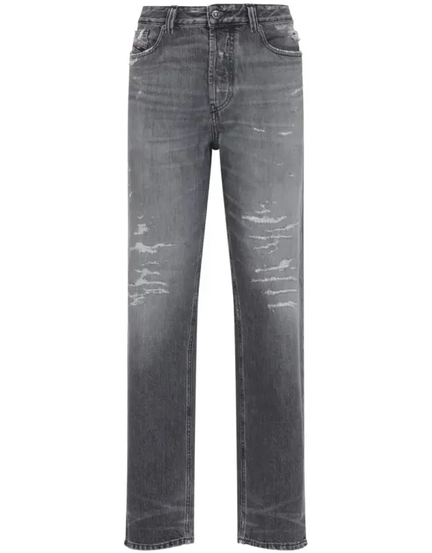 Jeans Crafted From Washed Cotton Denim And Distressed Details