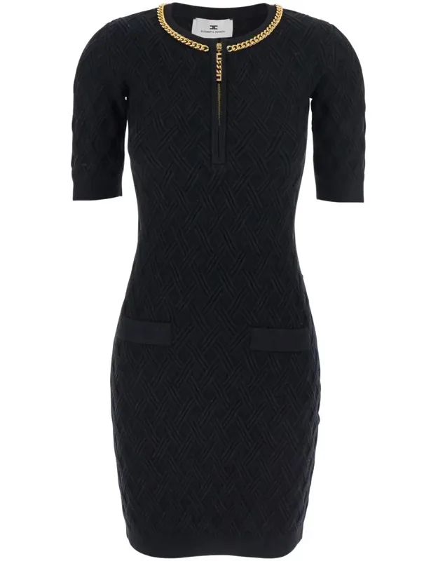 Crewneck Dress With Chain Detail On The Collar In Wool