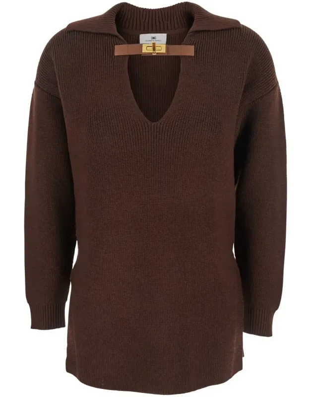Sweater With Polo Shirt Style Collar And Buckle Detail In Wool Blend