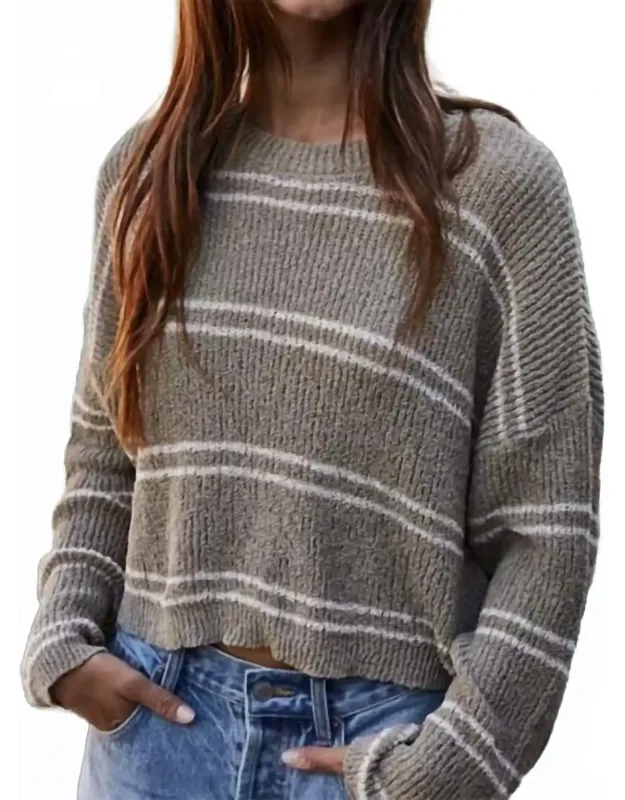 Knit Polyester Double Striped Long Sleeve Top