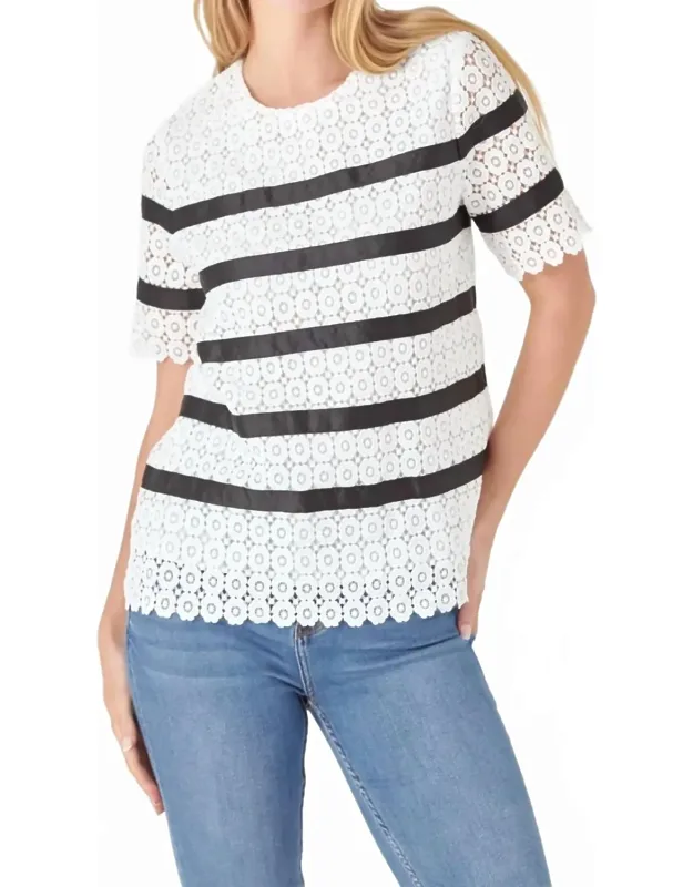 Lace Short Sleeve Striped Top