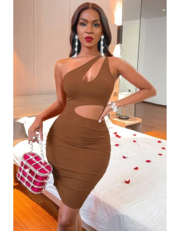 One Shoulder Sleeveless Cutout Bodycon Dress
