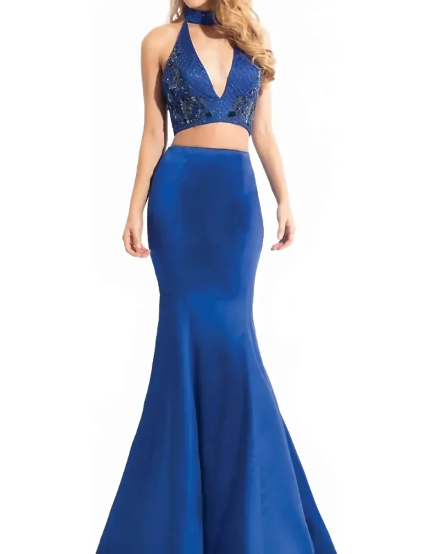 Two Piece Long Halter Prom Dress