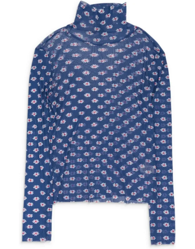 Flower Printed Mesh Turtleneck Sweater