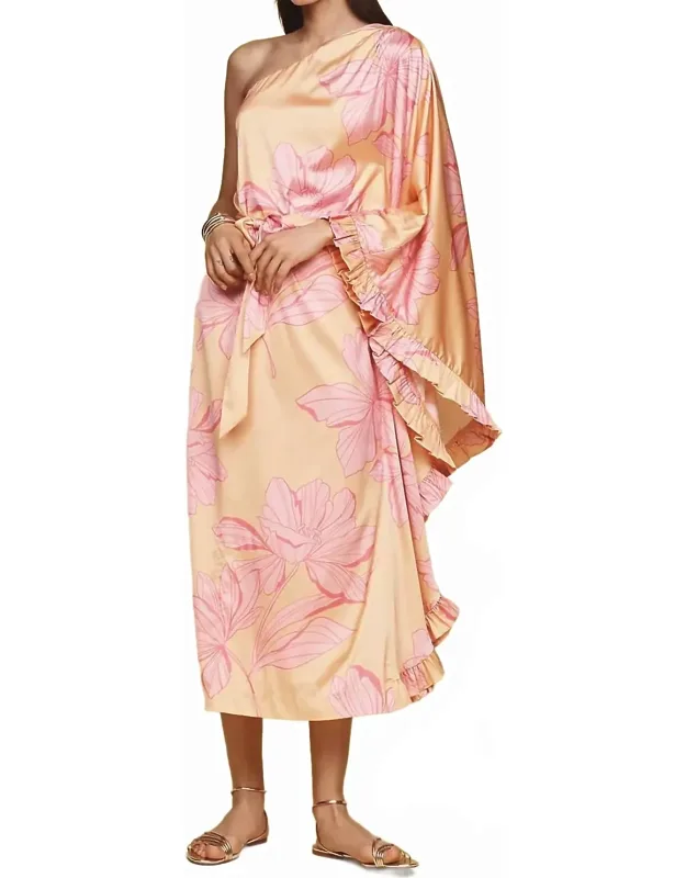 One Shoulder Ruffle Maxi Dress