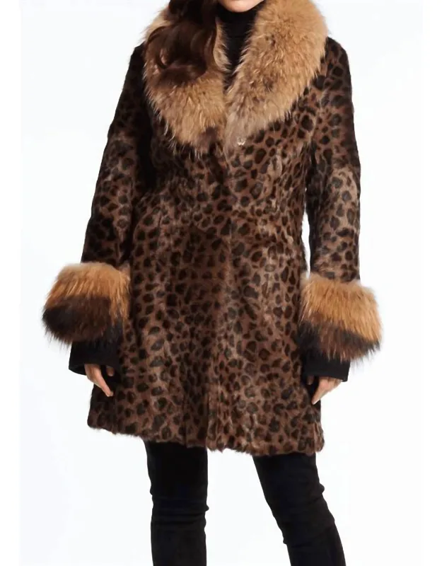 Fur Coat With Fox Trim In Animal Print