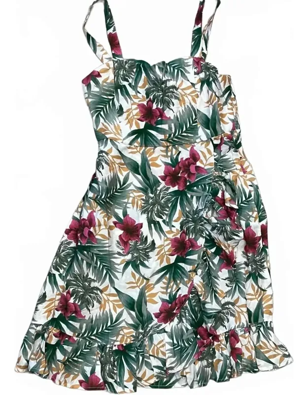 Tropical Printed Ruffle Wrap Mini Dress