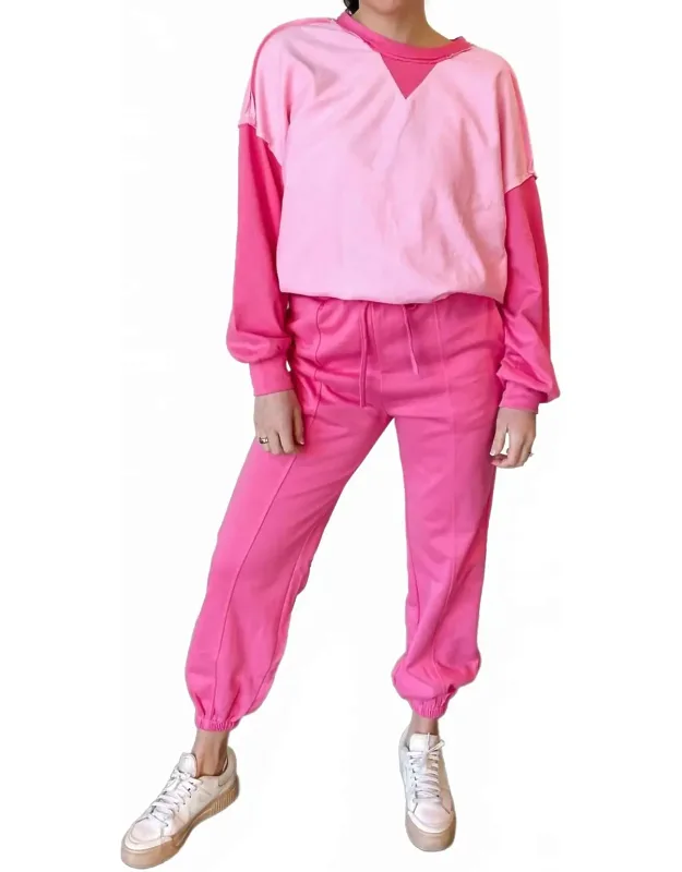 Ivy Contrast Patchwork Pullover And Jogger Set
