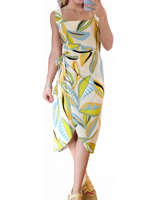 Abstract Leaf Wrap Tank Dress