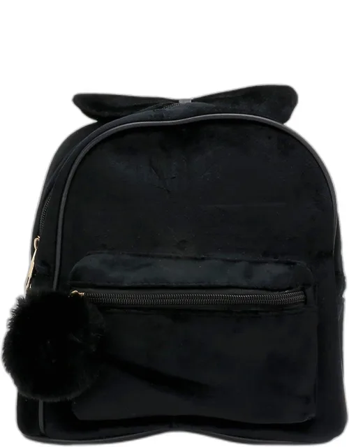 Bow Pointed Solid Faux Fur Pom Pom Backpack Bag