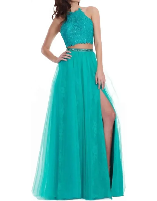 Embroidered Lace Tulle Two-piece Prom Dress