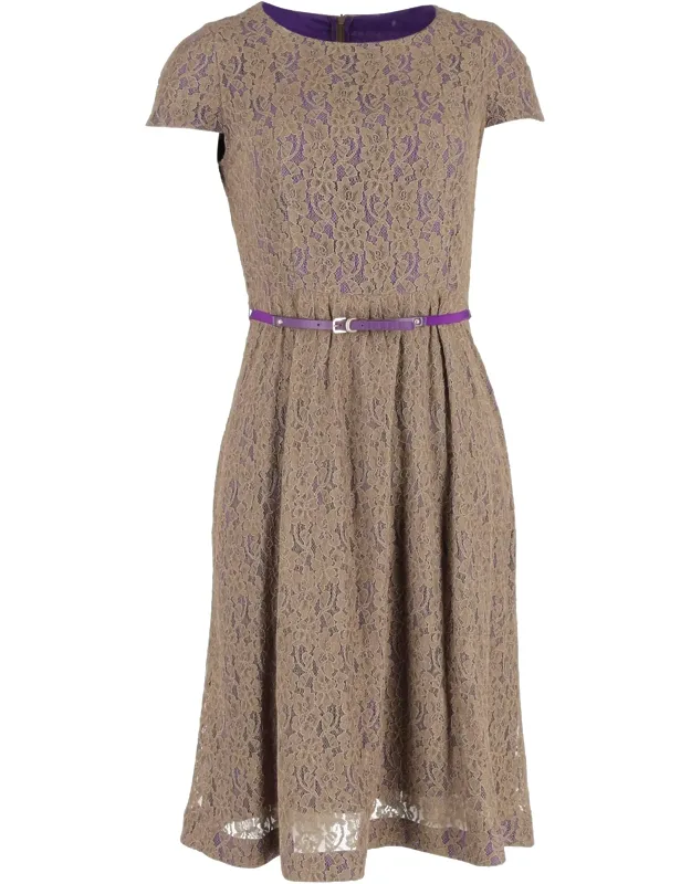 Belted Lace Midi Dress