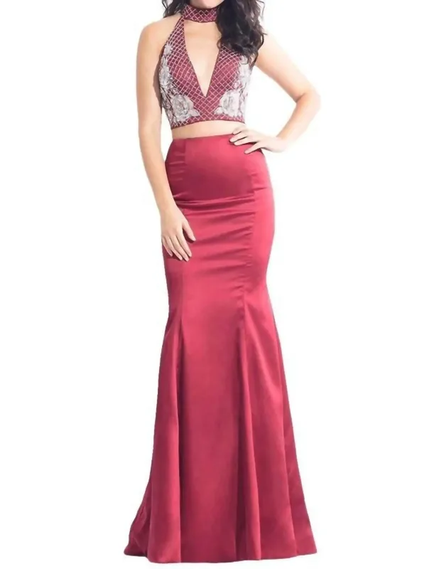 Two Piece Long Halter Prom Dress