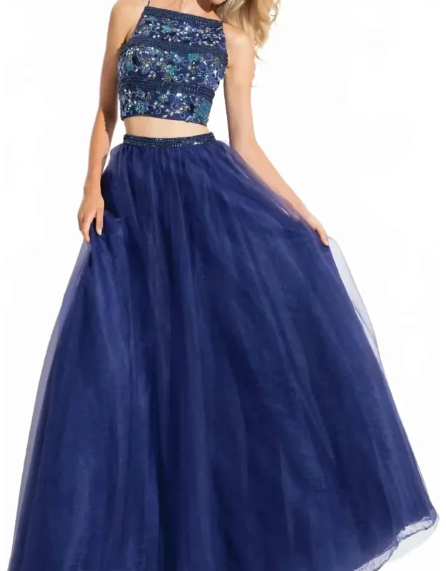 Embellished Two-piece Tulle Prom Dress