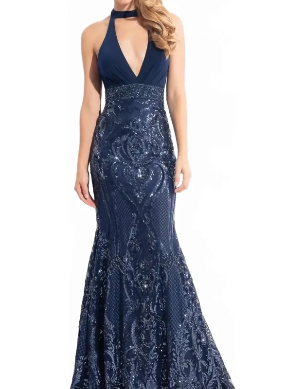 Plunging Neckline Sequin Prom Dress