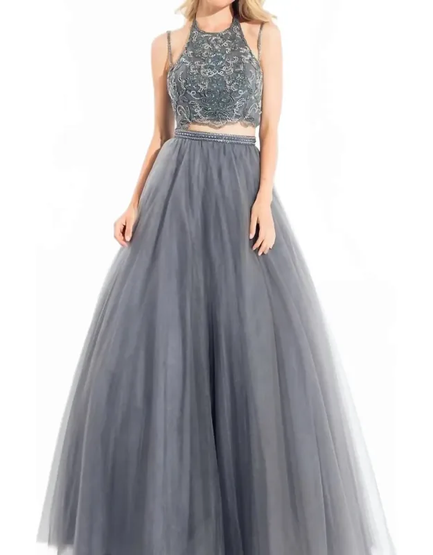Two-piece Strappy Tulle Prom Dress
