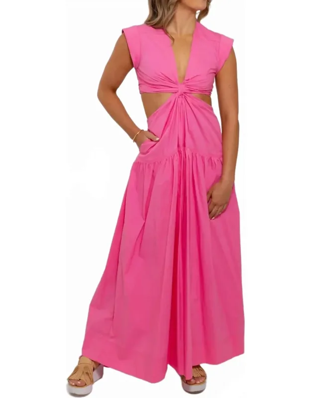 Solid Poplin Knot Cut-out Maxi Dress
