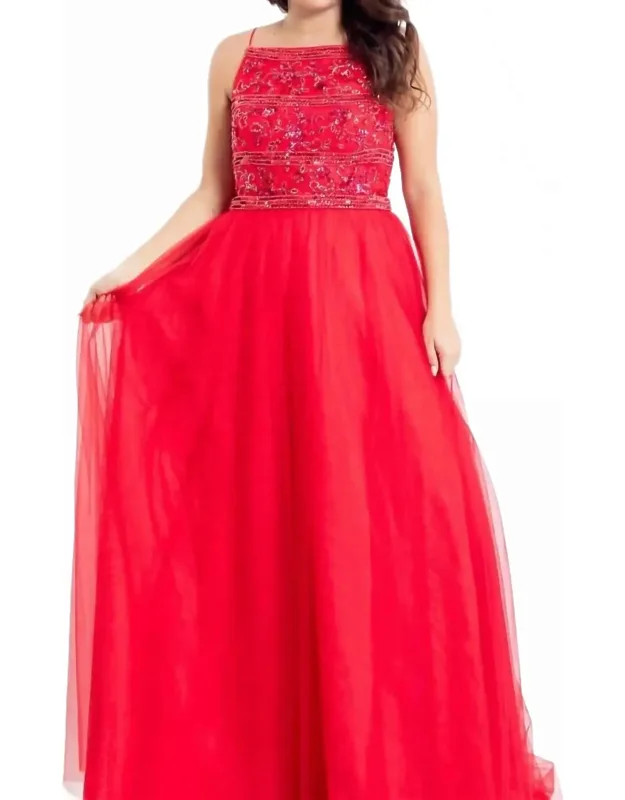 Beaded Tulle Prom Dress