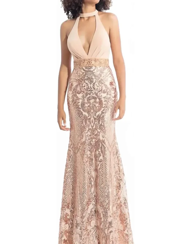 Plunging Neckline Sequin Prom Dress