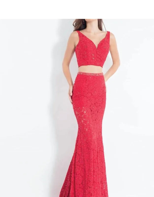 Lace Floral Two-piece Prom Dress
