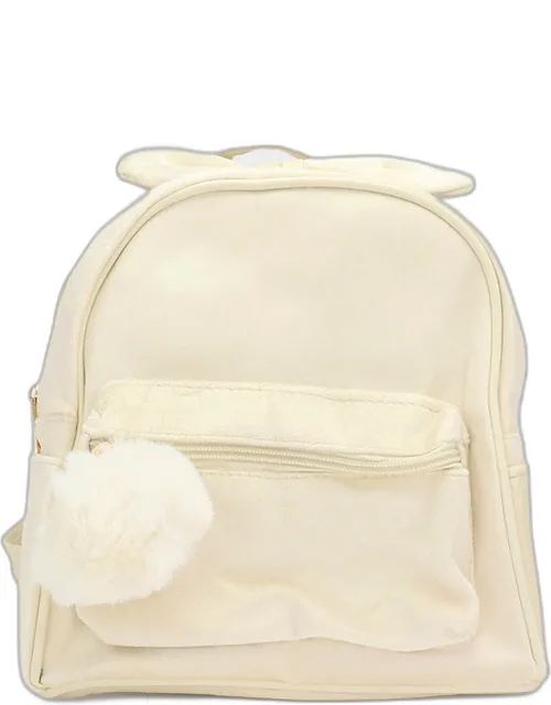 Bow Pointed Solid Faux Fur Pom Pom Backpack Bag