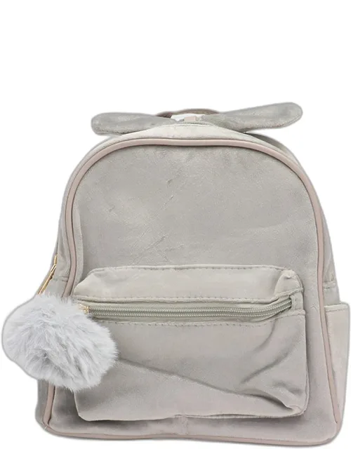 Bow Pointed Solid Faux Fur Pom Pom Backpack Bag