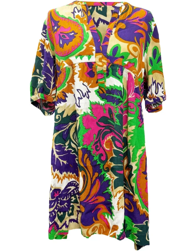 Printed Gathered Mini Dress