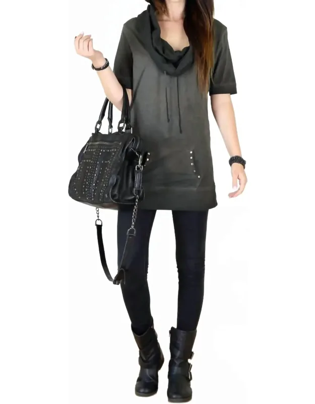 Cotton Short Sleeve Cowl Neck Tunic Top