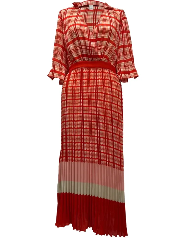 Pleated Printed Crepe Midi Dress