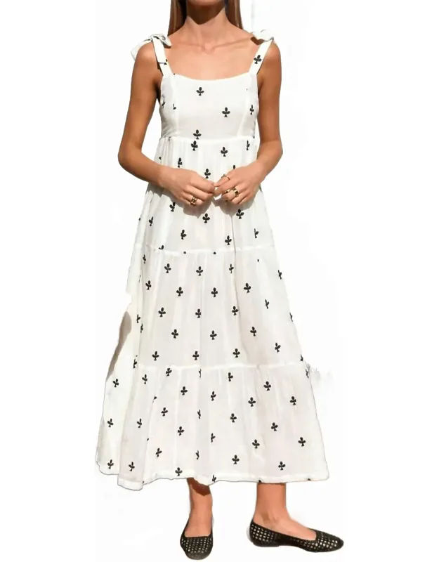Tiered Midi Dress In Embroidered Clover