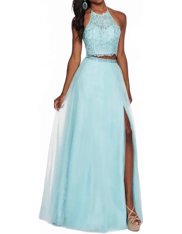 Embroidered Lace Tulle Two-piece Prom Dress