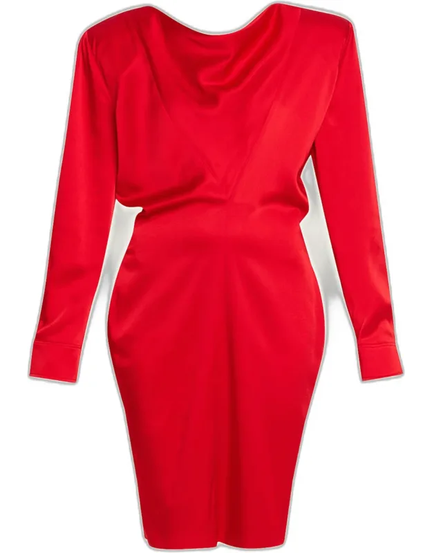 Draped Long-sleeve Midi Dress