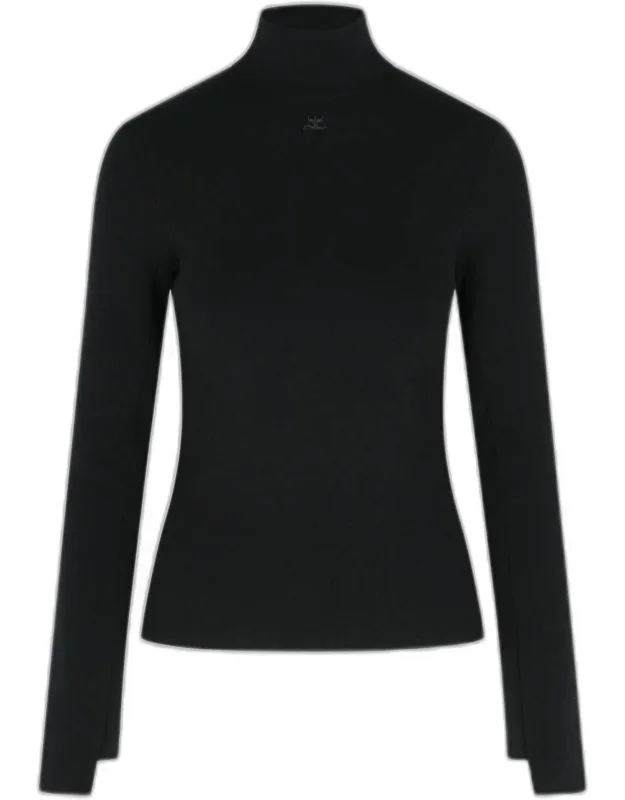 Turtleneck Sweater In Viscose Blend With Ribbed Raised Neck And Asymmetrical Hem