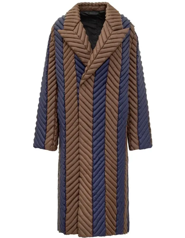 Two-tone Striped Long Quilted Coat