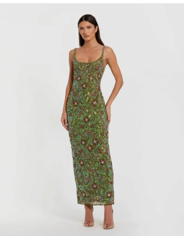 Sleeveless Hand Embellished Floral Maxi Wedding Guest Dress